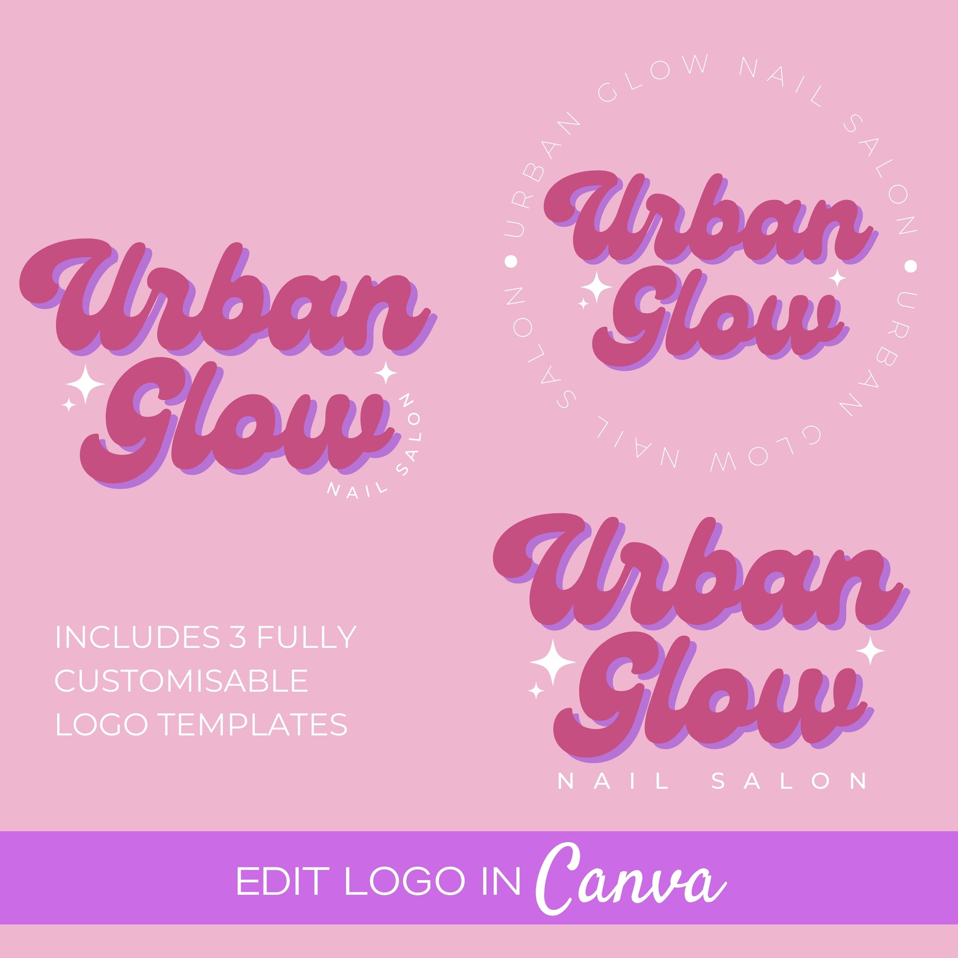 Retro Pink Nail Tech Logo Canva Template