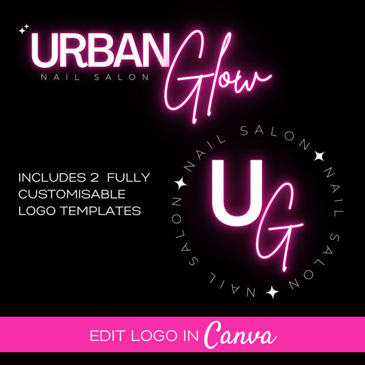 Neon Glow Nail Tech Logo Canva Template