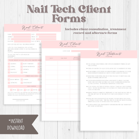 Chic pink and white nail tech client forms bundle