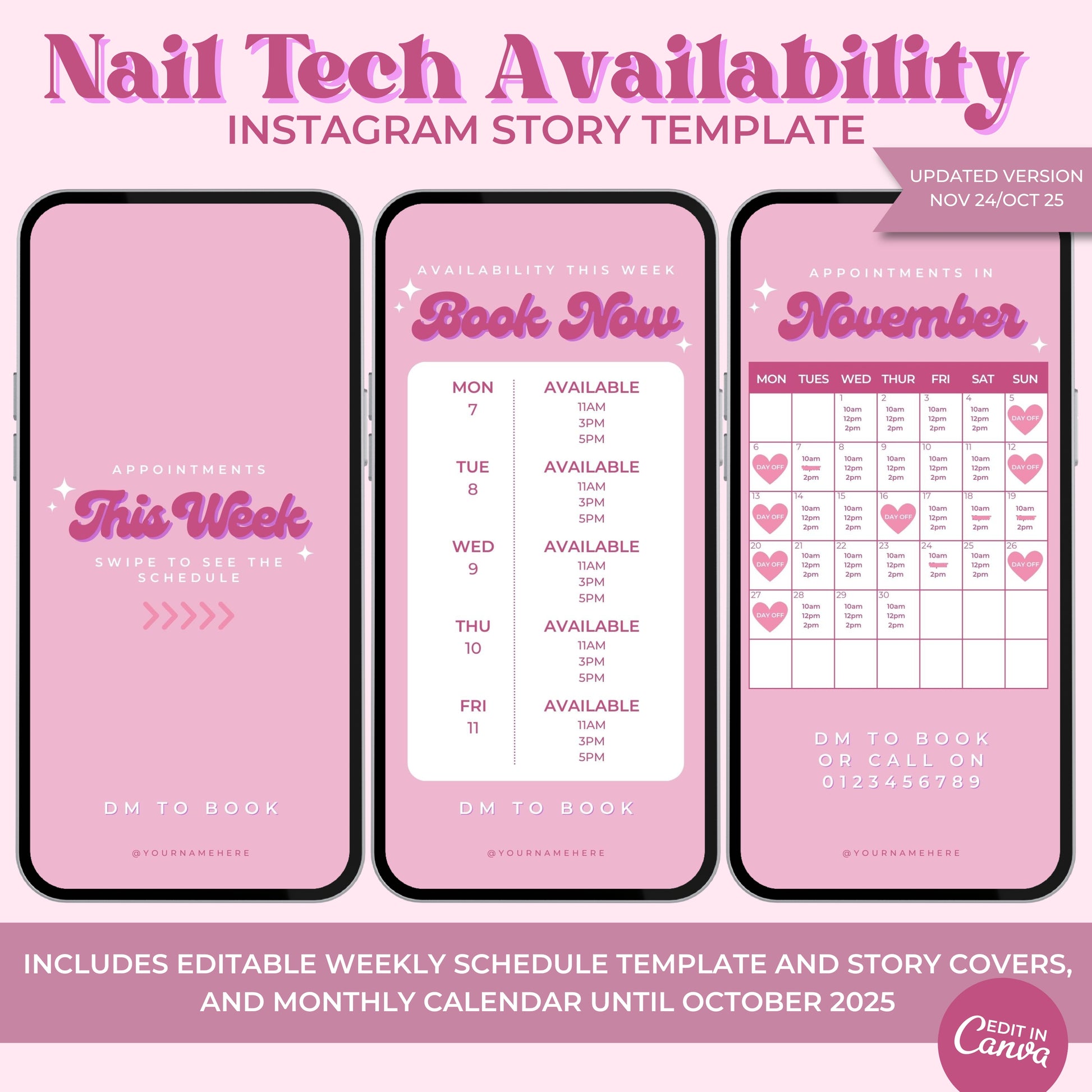 Instagram Story Availability Templates for Nail Technicians