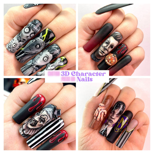 Handpainted custom 3d character nails